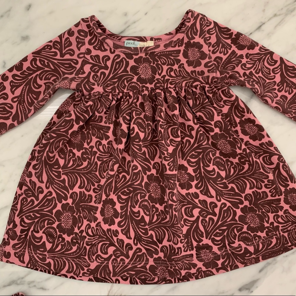 Peek Girls Pink and Brown Damask Bundle, Size 3-6 months Dress, 2 Pants & Hat - Picture 8 of 11